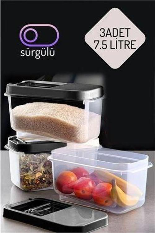 Erzak Bakliyat Saklama Kabı 3'lü Set 7.5 Lt Antrasit