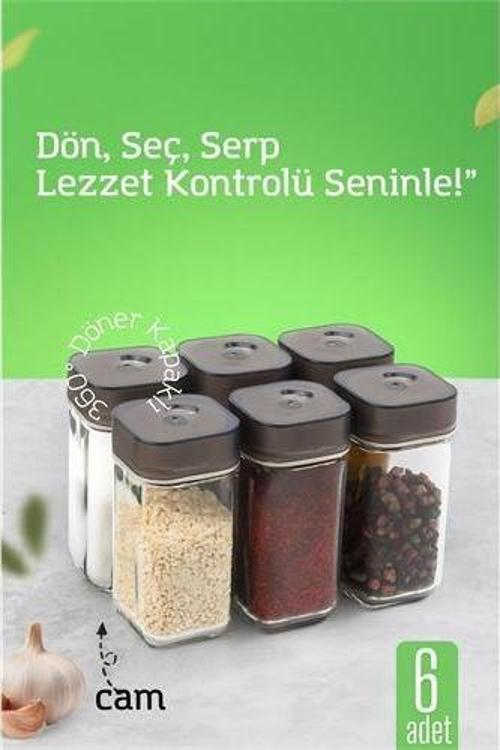 Cam Tuzluk Baharatlık – 360° Döner Kapaklı | 3 Delik Tipiyle Ayarlanabilir Akış  6 ADET