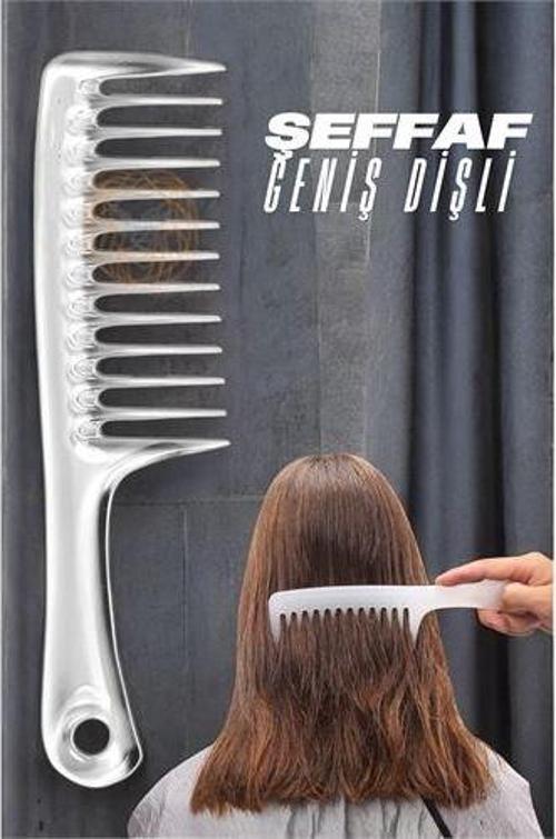 Geniş Dişli Kristal Şeffaf Masaj Etkili Saç Açma Tarağı