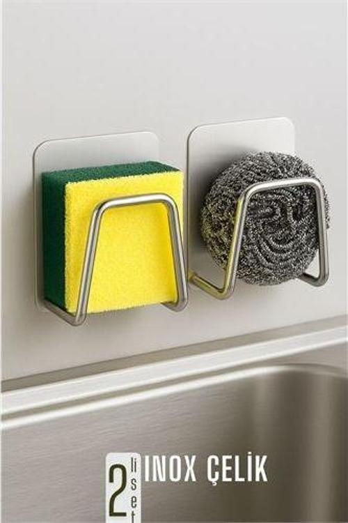 Inox Bulaşık Sübgerlik Stant- Mutfak Askısı Profesyonel 2'li SET