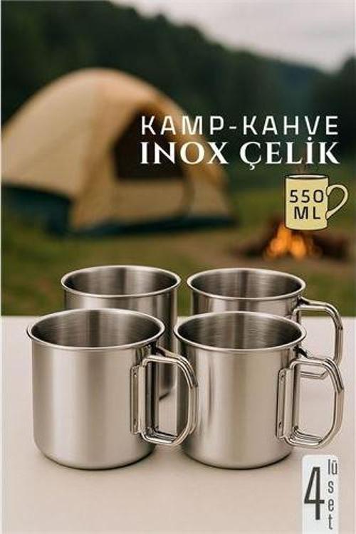Inox Çelik Kamp Kupası - Kamp Bardağı 550 ml 4'lü SET