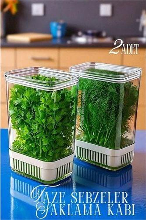 Yeşillik Saklama Kabı - Taze Yeşillik İçin - Soğan Maydanoz vb Yeşillik Saklama 2'li set