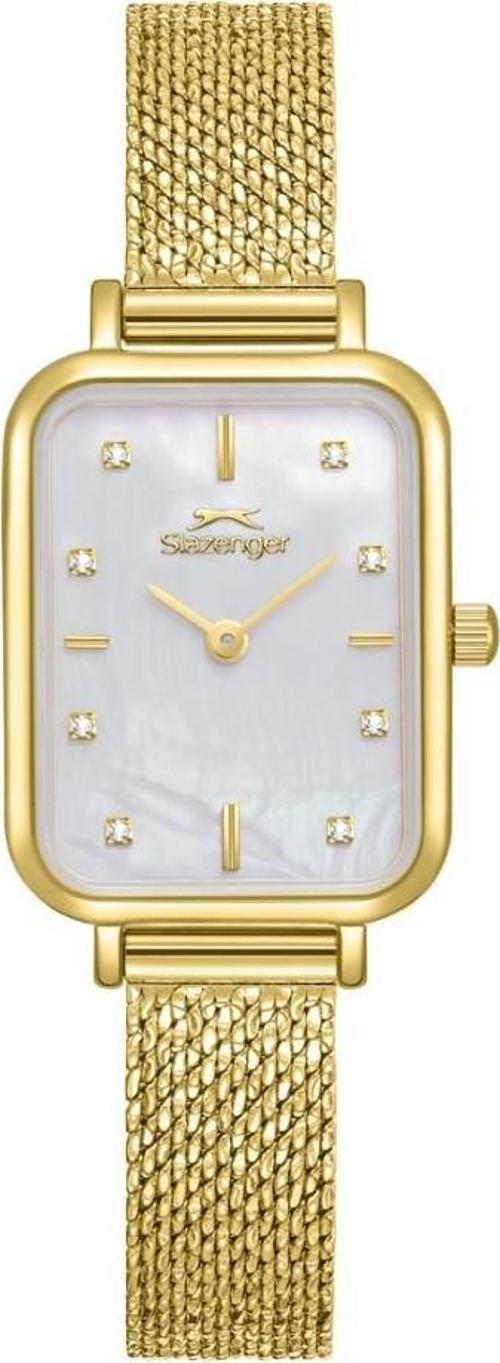 SL.09.2550.3.03 Dikdörtgen Kadran Hasır Kordon 5 Atm Suya Dayanıklı Altın Renk Kadın Kol Saati
