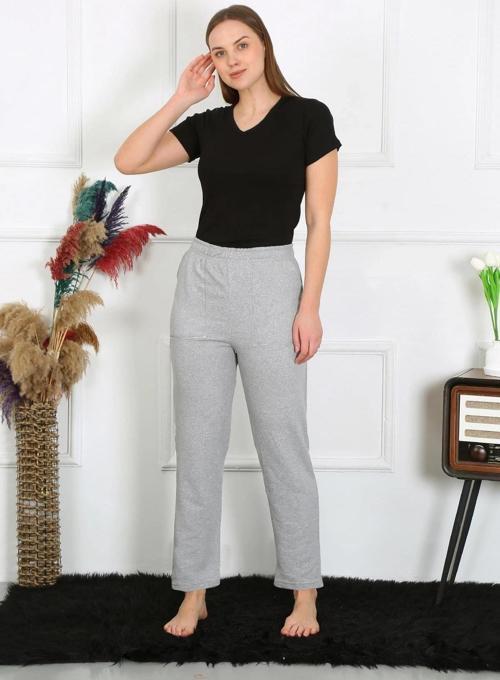 Giyim Kadın Pamuk Cepli 3 İplik Alt Eşofman Gri