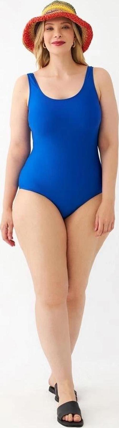 Giyim Kadın Saks Mavisi Büyük Beden Düz Tek Parça Mayo