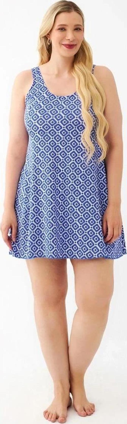 Giyim Kadın Mavi Desenli Büyük Beden Elbise Mayo