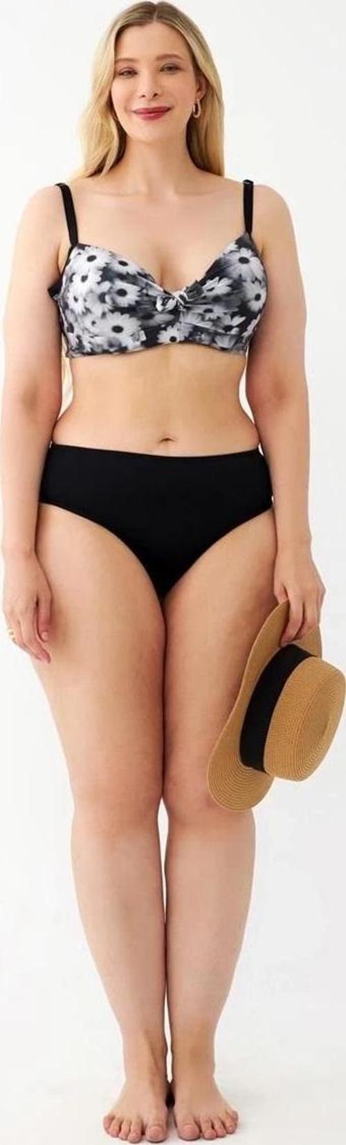 Giyim Kadın Papatya Desenli Gri Büyük Beden Bikini Takımı