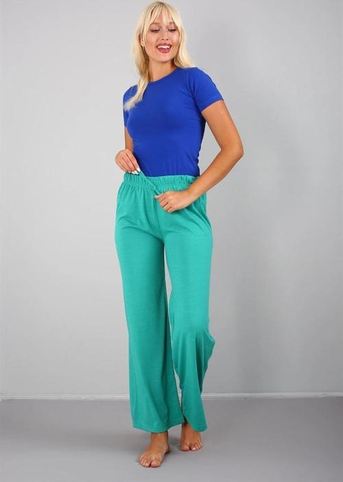 Giyim Bayan Penye Bol Paça Pantolon Yeşil