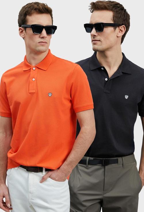 Logolu Pamuklu Comfort Fit Düğmeli Polo Yaka 2'li Erkek T Shirt 111040206S2 SİYAH-TURUNCU