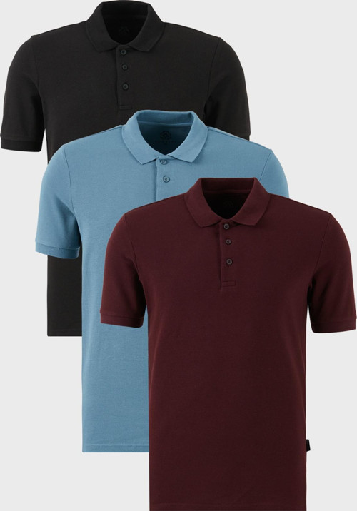 Pamuklu Regular Fit Düğmeli Polo Yaka 3'lü Paket Erkek T Shirt 5902127S3 Siyah-Vişne-Mavi