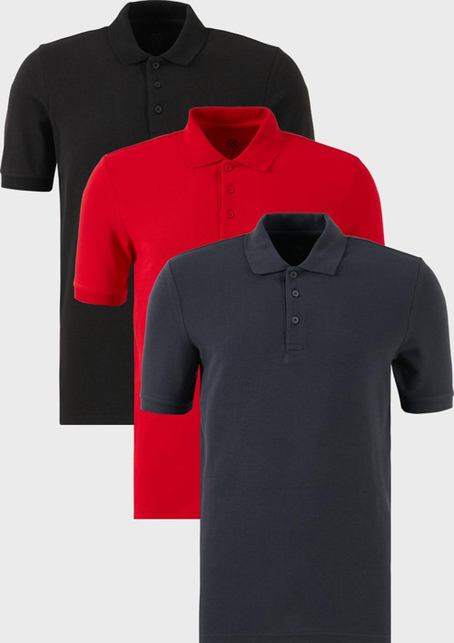 Pamuklu Regular Fit Düğmeli Polo Yaka 3'lü Paket Erkek T Shirt 5902127S3 Siyah-Kırmızı-Antrasit