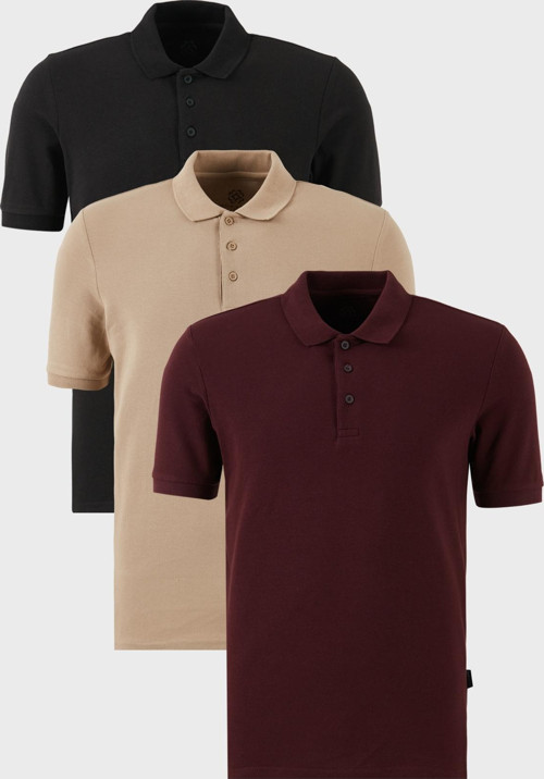 Pamuklu Regular Fit Düğmeli Polo Yaka 3'lü Paket Erkek T Shirt 5902127S3 Siyah-Vişne-Vizon