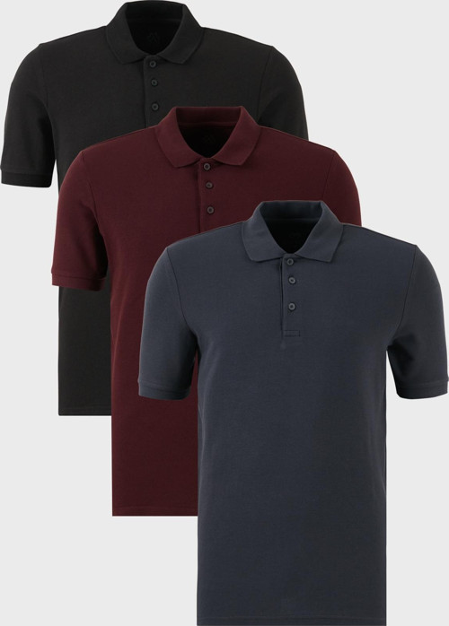 Pamuklu Regular Fit Düğmeli Polo Yaka 3'lü Paket Erkek T Shirt 5902127S3 Siyah-Vişne-Antrasit