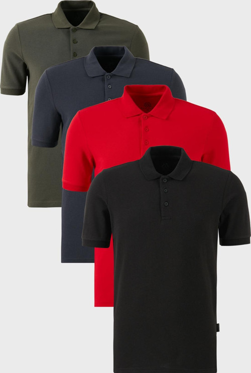 Pamuklu Regular Fit Düğmeli Polo Yaka 4'lü Paket Erkek T Shirt 5902127S4 Siyah-Kırmızı-Antrasit-Haki