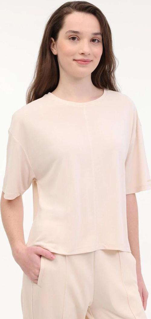 Boxy Fit Bisiklet Yaka Bayan T Shirt 11CK612 5FX BEJ