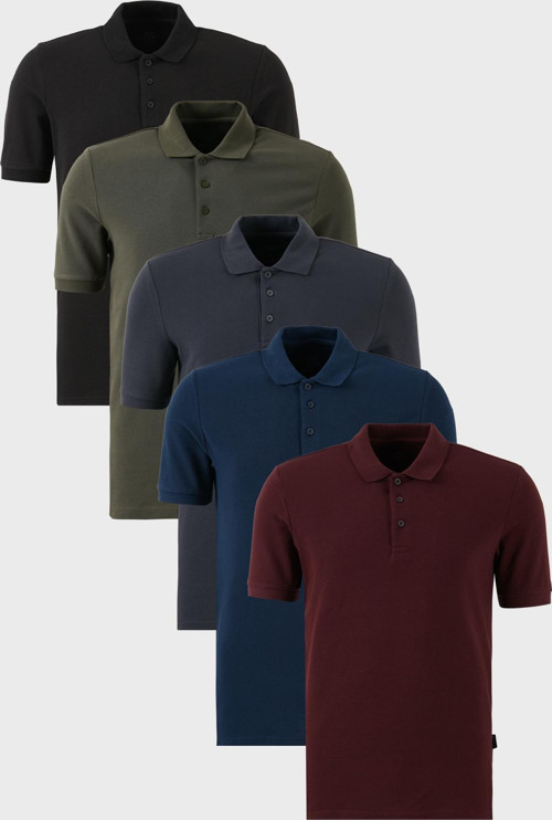 Pamuklu Regular Fit Düğmeli Polo Yaka 5'li Paket Erkek T Shirt 5902127S5 Siyah-Vişne-Antrasit-Haki-İndigo
