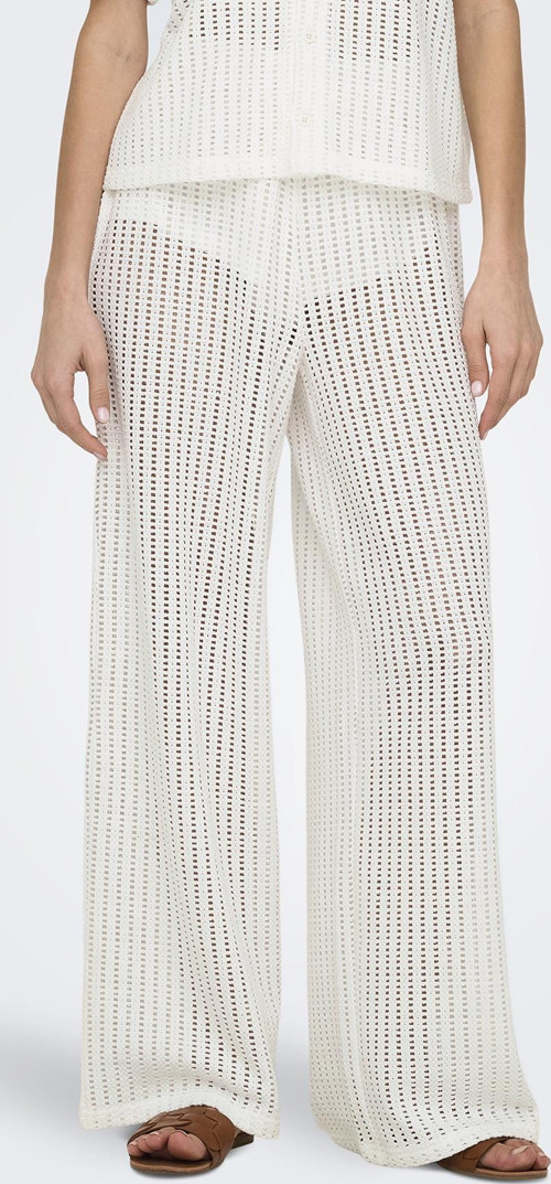 Onlfreya Ajurlu Straight Fit Yüksek Bel Geniş Paça Bayan Pantolon 15349329 EKRU