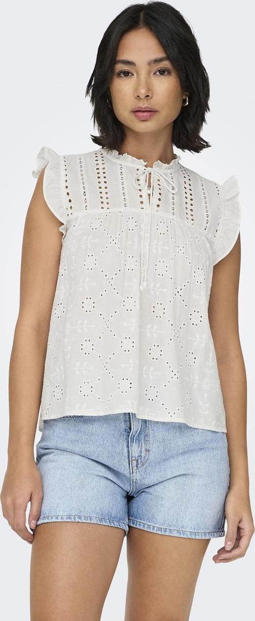 Onlreva Ajurlu % 100 Pamuk Regular Fit Bağlamalı Yaka Bayan Bluz 15218460 EKRU