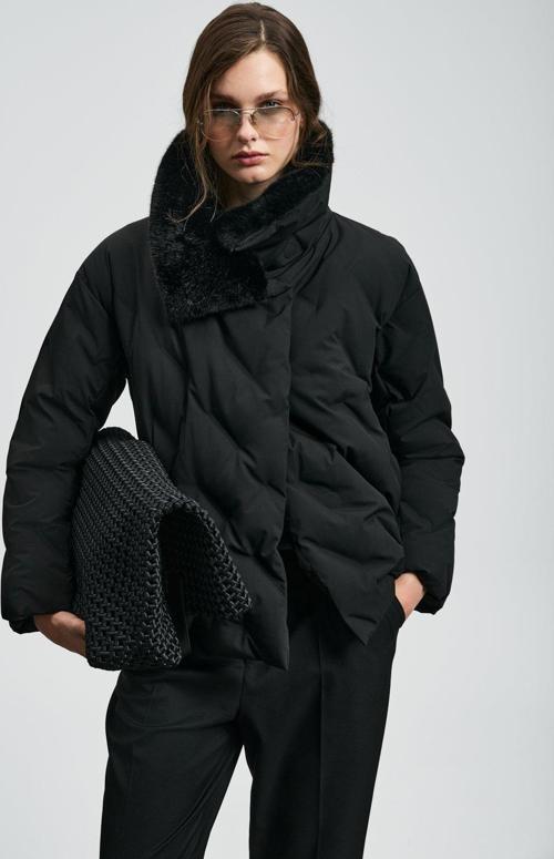 Kapitoneli Regular Fit Tüylü Dik Yaka Şişme Bayan Mont 122120047 SİYAH