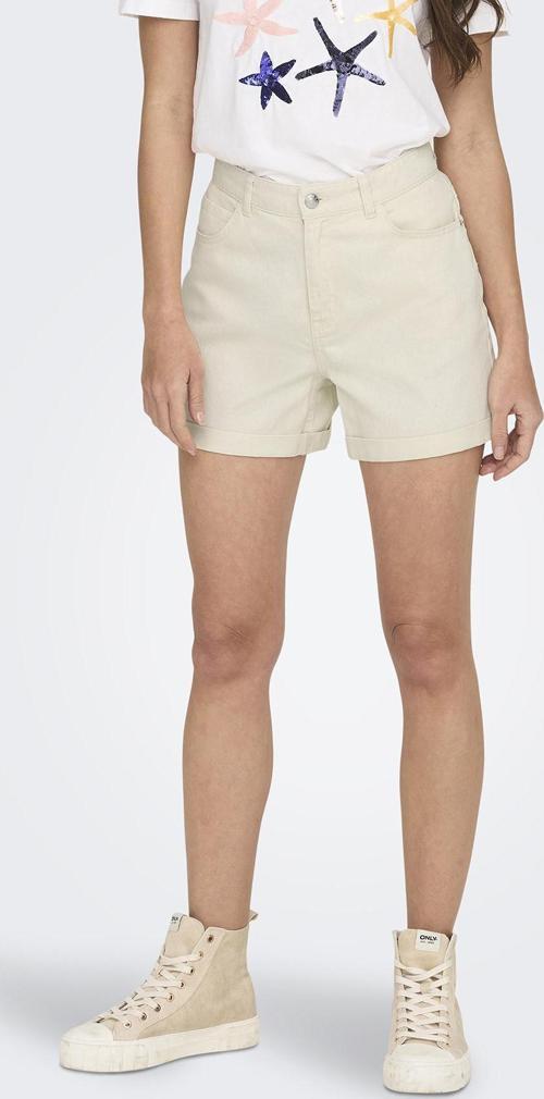 Onlvega % 100 Pamuk Regular Fit Yüksek Bel Mini Kot Bayan Short 15230571 EKRU