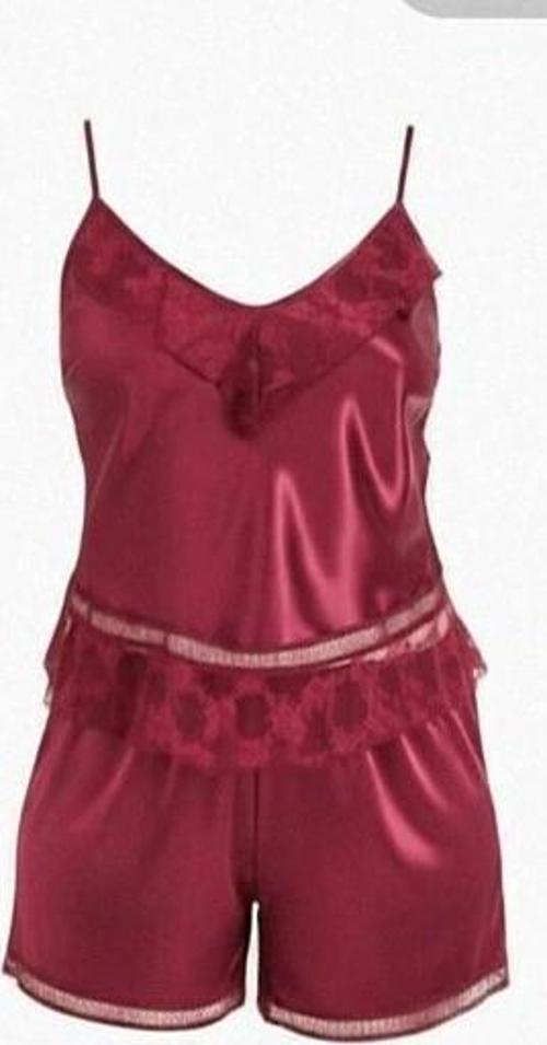 Bicomi Büyük Beden Bordo Saten Babydoll Şort Takımı