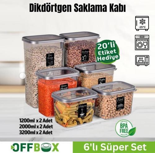 Offbox Dikdörtgen Bakliyat Baharat Gıda Saklama Kabı - 3 Çeşit - 6 Adet