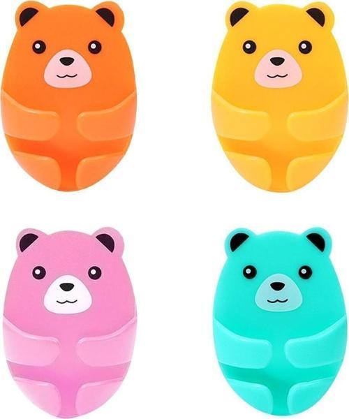 4 Lü Fiş Tutucu Ayıcık Desenli Pratik Şarj Kablo Tutucu 4Lü Set