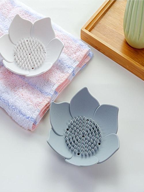 Lotus Desenli Sabun Ve Sünger Tutacağı Silikon Su Giderli Sabunluk