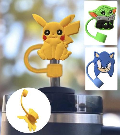 Termos Uyumlu 3 Adet (10Mm) Toz Geçirmez Pikachu Sonic Yoda Figürlü Quencher Pipet Tıpası Kapağı
