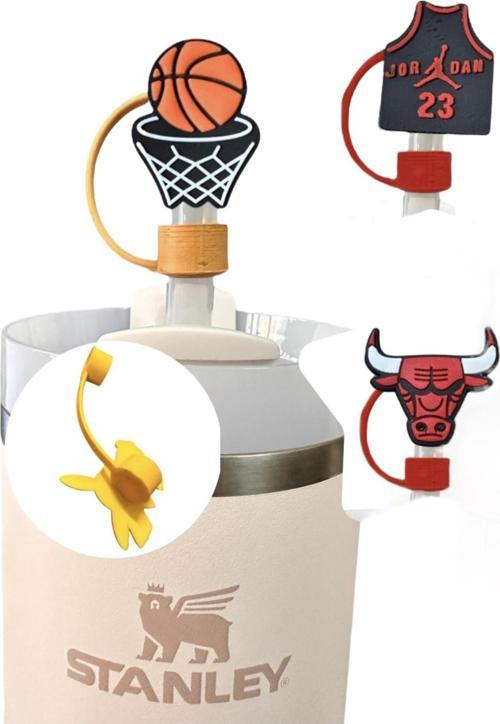 Termos Uyumlu 3 Adet (10Mm) Toz Geçirmez Pota Basketbol Chicago Bulls Quencher Pipet Tıpası Kapağı