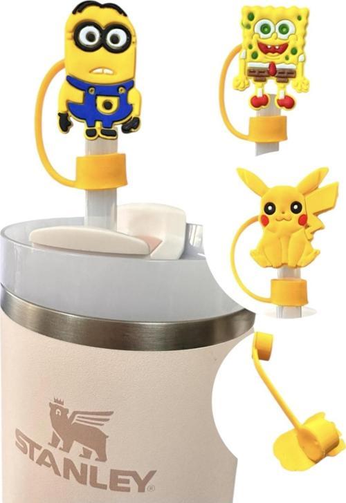 Termos Uyumlu 3 Adet (10Mm) Toz Geçirmez Pikachu Sünger Bob Minions Quencher Pipet Tıpası Kapağı