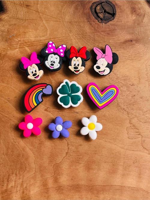 Jibbitz Terlik Süsü 10 Lu Set,Çiçek,Kalp,Yonca