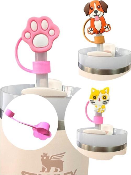 Termos Uyumlu 3 Adet (10Mm) Toz Geçirmez Pikachu Pati Kedi Köpek Quencher Pipet Tıpası Kapağı