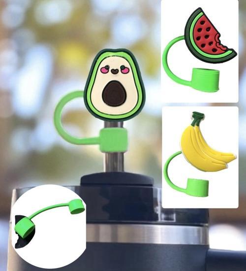 Termos Uyumlu 3 Adet (10Mm) Toz Geçirmez Meyve Karpuz Ananas Muz Figürlü Pipet Tıpası Kapağı