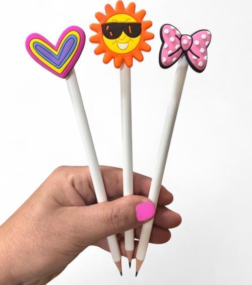 Güneş, Renkli Kalp, Pembe Kurdele Başlıklı Kurşun Kalem 3 Lü Set