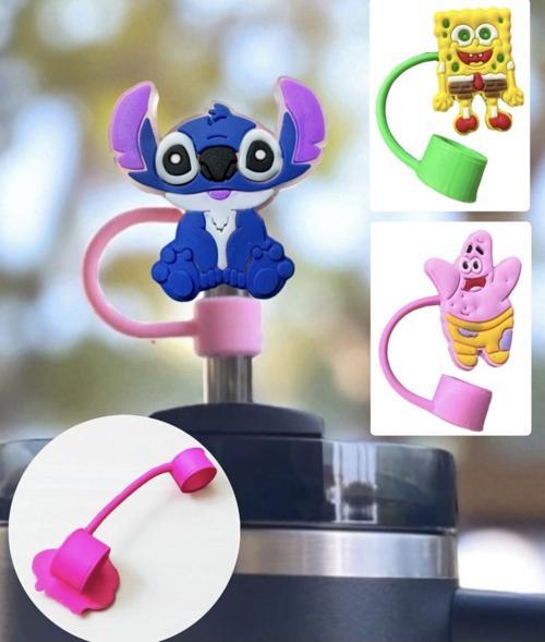 Termos Uyumlu 3 Adet (10Mm) Toz Geçirmez Sünger Bob Stitch Figürlü Quencher Pipet Tıpası Kapağı