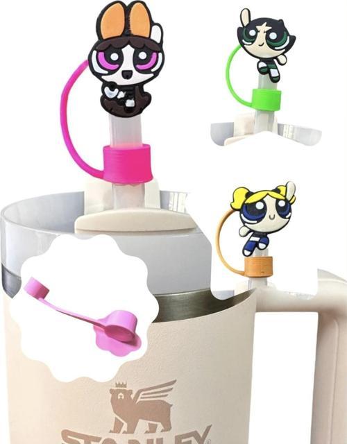 Termos Uyumlu 3 Adet (10Mm) Toz Geçirmez Power Puff Girls Quencher Pipet Tıpası Kapağı