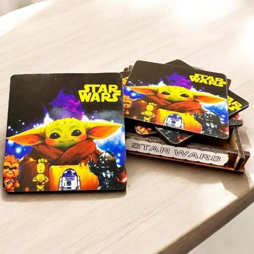Bardak Altlığı 4'Lü Kutulu Ahşap Star Wars Yoda