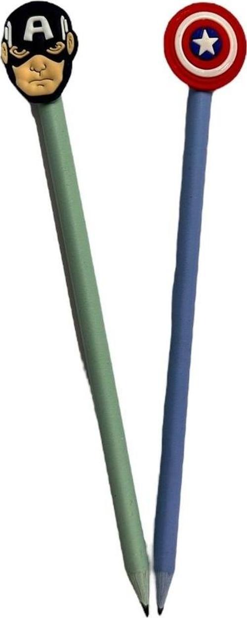 3D Kaptan Amerika Figürlü Kalem Başlığı Ve Kurşun Kalem A06 2 Li Set
