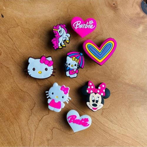 Jibbitz Terlik Süsü 8 Li Set Hello Kitty,Kalp, Kalp Barbie, Minnie Mouse