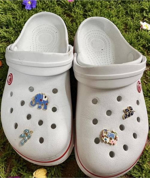 Metal Terlik Süsü Jibbitz / Charm / Süsü Klipsli 4 Lü Fil Yaprak Nazarboncuğu