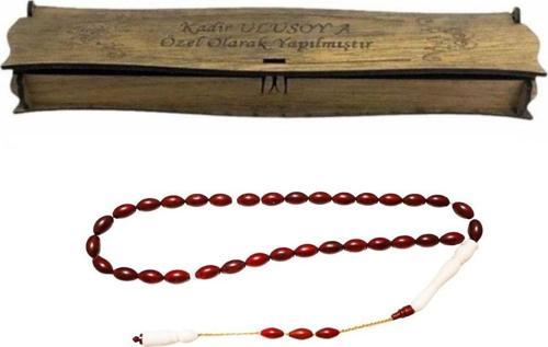 Kişiye Özel Kutulu Deve Kemiği İmameli Arpa Kesim Kınalı Kuka Tesbih – Şık Ahşap Hediye Kutulu Özel Tasarım