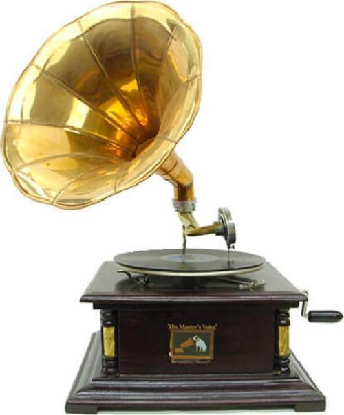 Gramofon Plakçalar Ahşap Kare Köşeleri Bronz İşli Kurmalı ASIG501