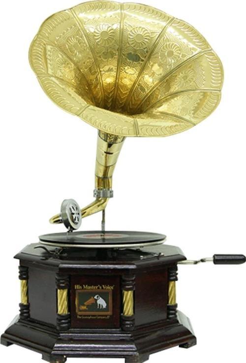 Gramofon Nostaljik Ahşap Sekizgen Köşeleri Bronz İşli Plakçalar ASIG523