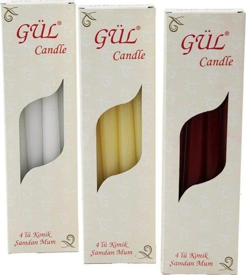 4pcs Konik Şamdan - Düz Mum Beyaz - Renkli 2x25cm