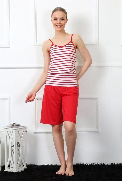 Giyim Kadın İp Askılı Kapri Takım Kırmızı