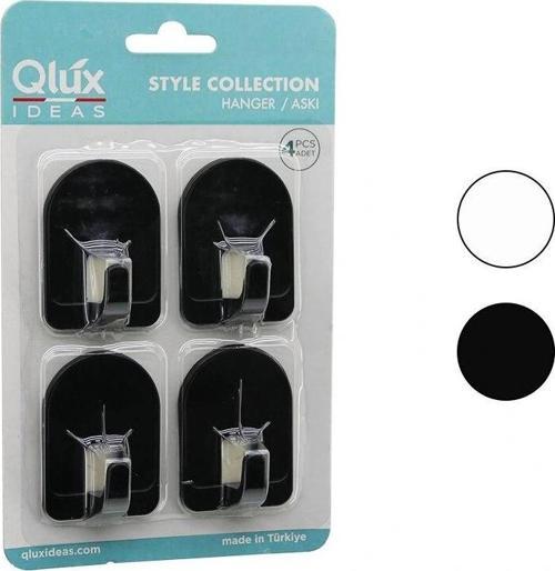 Qlux L-00950 4pcs Dome Askı No-2 Kubbeli - Siyah - Beyaz - Plastik Askı Yapışkanlı Montaj