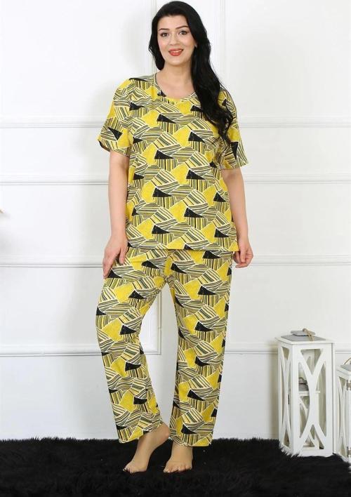 Giyim Kadın 5XL-6XL-7XL-8XL Büyük Beden Kısa Kol Pijama Takım Sarı