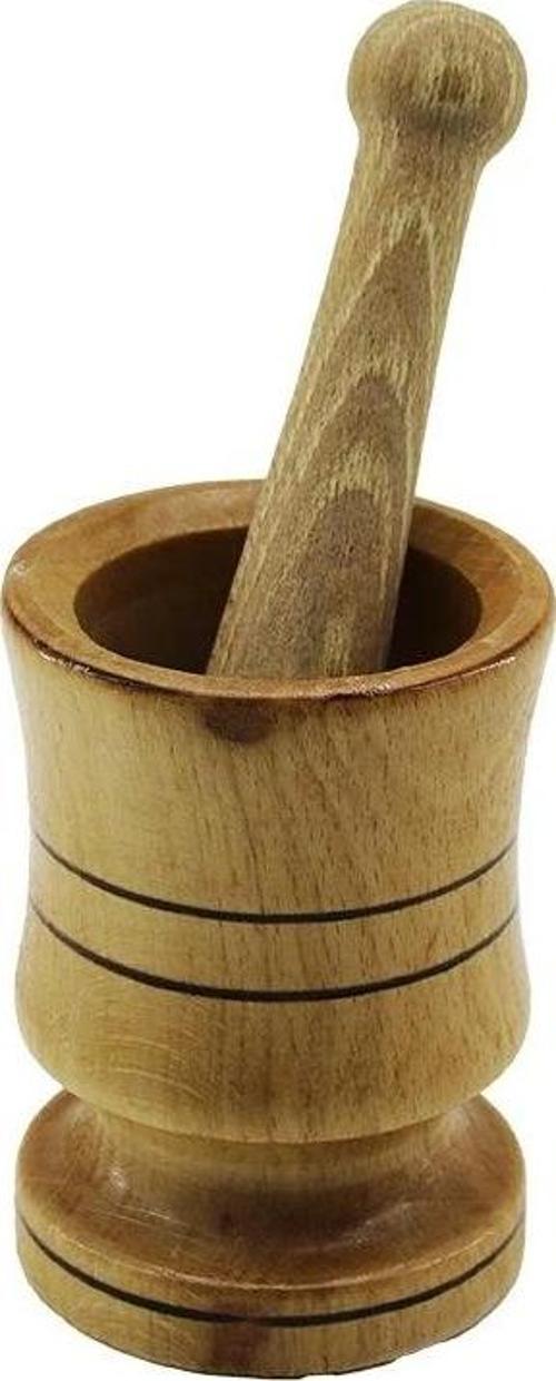 Yerli - Cilalı Ayaklı - No:3 Ahşap Havan Sarımsak Dövecek Fileli