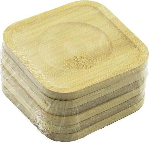 Kare= 9.7 X 9.7cm 6pcs Bambu - Ahşap Çay Tabak